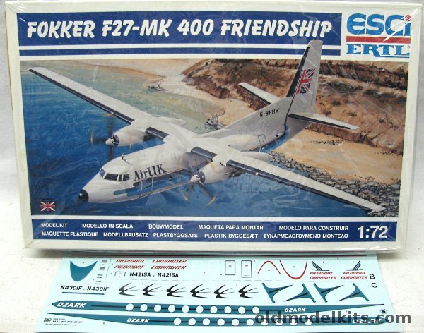 ESCI 1/72 Fokker F27-MK 400 Friendship (F-27) - Air UK + Extra Decals for Piedmont Commuter and Ozark Air Lines, 9111 plastic model kit